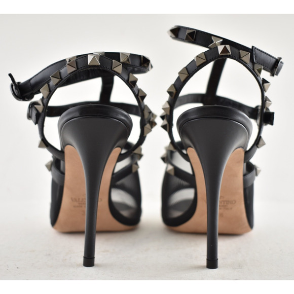 Valentino Rockstud 105 Black Mesh Stud Cage Ankle Strap Sandal Heel Pump 36 - Picture 10 of 11